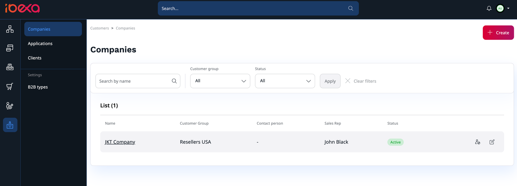 Companies section in back office